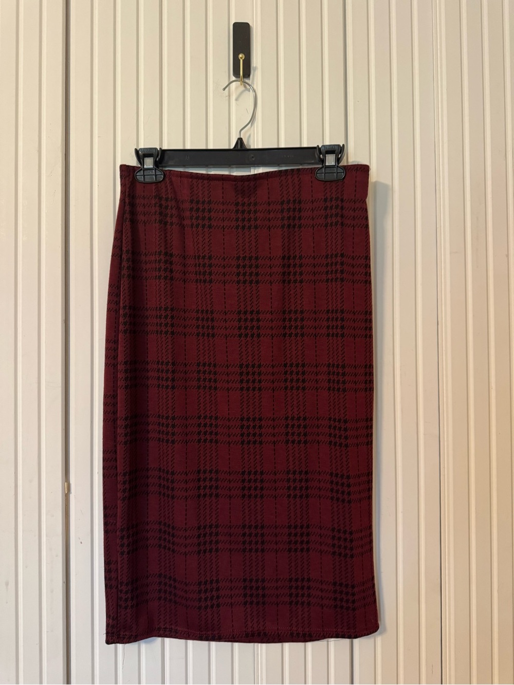 VTG Y2K Plaid Pencil Skirt L Red Black Stretch Preppy Dark Academia Ivy League